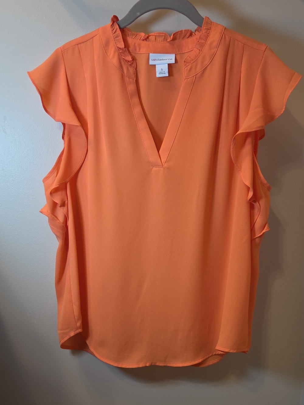 Liz Claiborne Bright Orange Ruffle Sleeve V-Neck Camisole